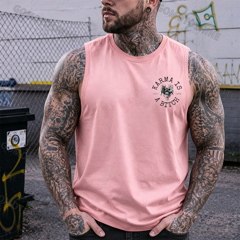 KARMA IS A BITCH Skull With OK Print Men's Vest Image - 15