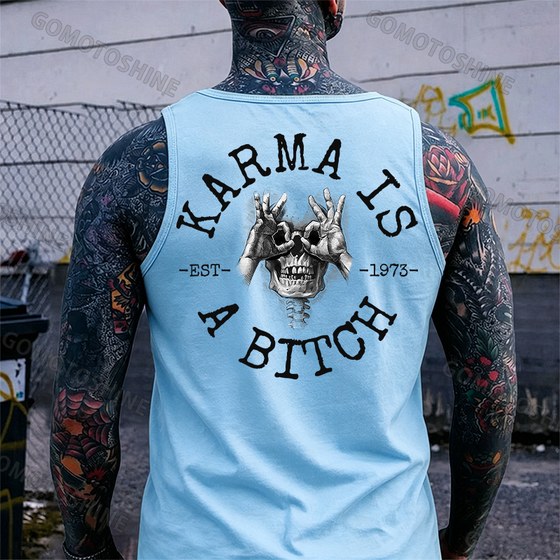 KARMA IS A BITCH Skull With OK Print Men's Vest Image - 17