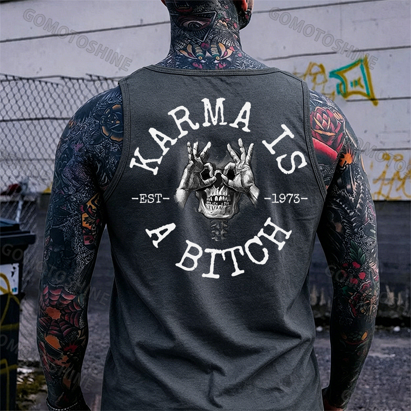 KARMA IS A BITCH Skull With OK Print Men's Vest Image - 20