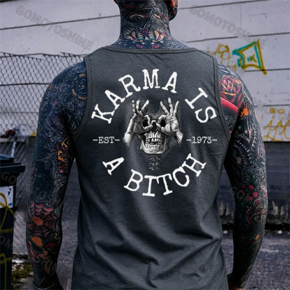 KARMA IS A BITCH Skull With OK Print Men's Vest Image - 20