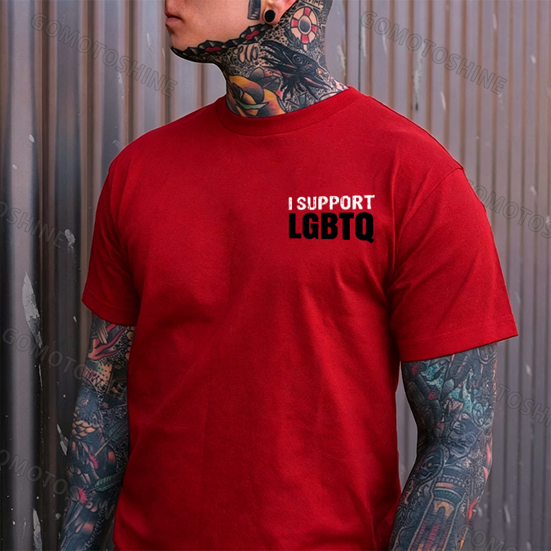 I Support LGBTQ Funny Printed Men's T-Shirt Image - 25