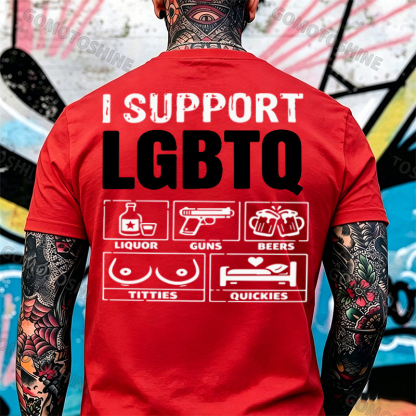 I Support LGBTQ Funny Printed Men's T-Shirt Image - 26