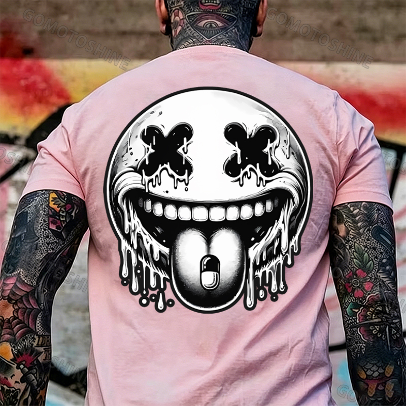 Evil Smile Emoji Print Men's T-Shirt Image - 7