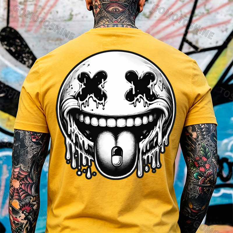 Evil Smile Emoji Print Men's T-Shirt Image - 8