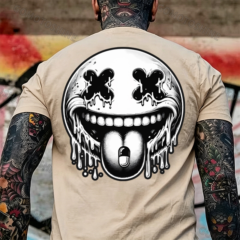 Evil Smile Emoji Print Men's T-Shirt Image - 9