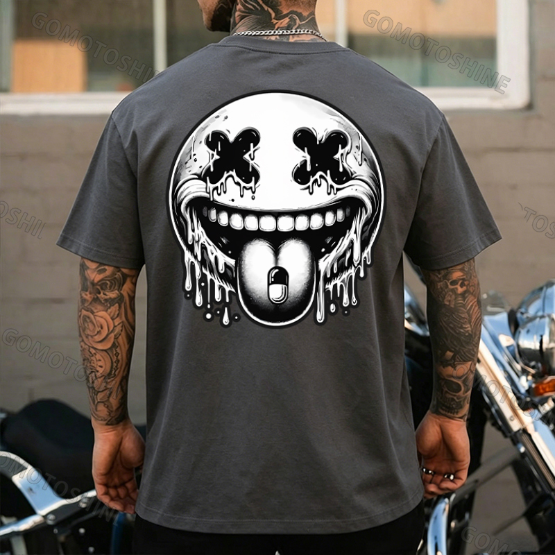 Evil Smile Emoji Print Men's T-Shirt Image - 10