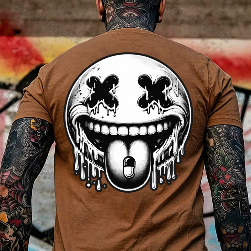 Evil Smile Emoji Print Men's T-Shirt Image - 11