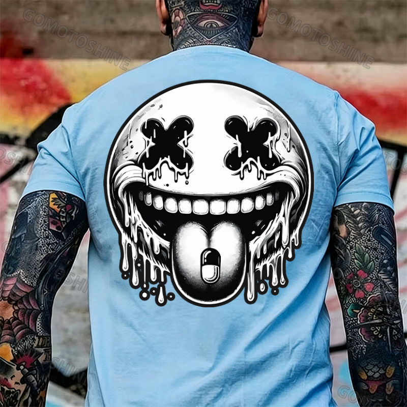 Evil Smile Emoji Print Men's T-Shirt Image - 12