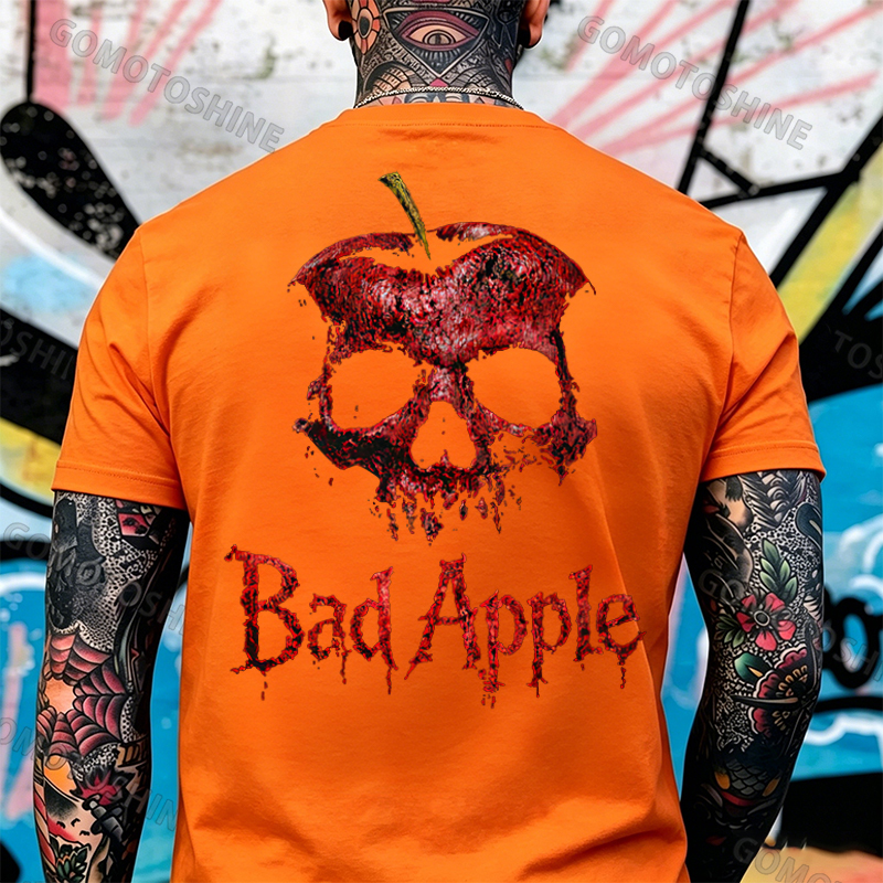Bad Apple Skull Print Men's T-shirt Image - 3