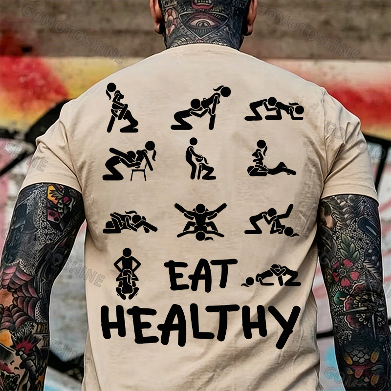 EAT HEALTHY Print Men's T-shirt Image - 8