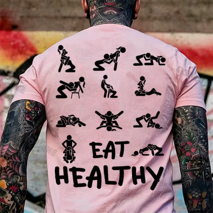 EAT HEALTHY Print Men's T-shirt Image - 9