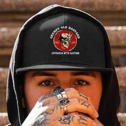 GRUMPY OLD BASTARD Skull Black Fashion Cap Image - 3
