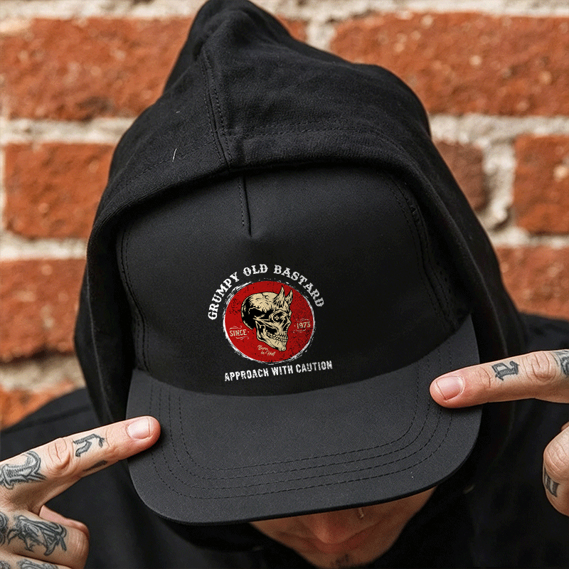 GRUMPY OLD BASTARD Skull Black Fashion Cap Image - 4