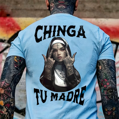 CHINGA TU MADRE Defiant Nun Print Men's T-Shirt Image - 20
