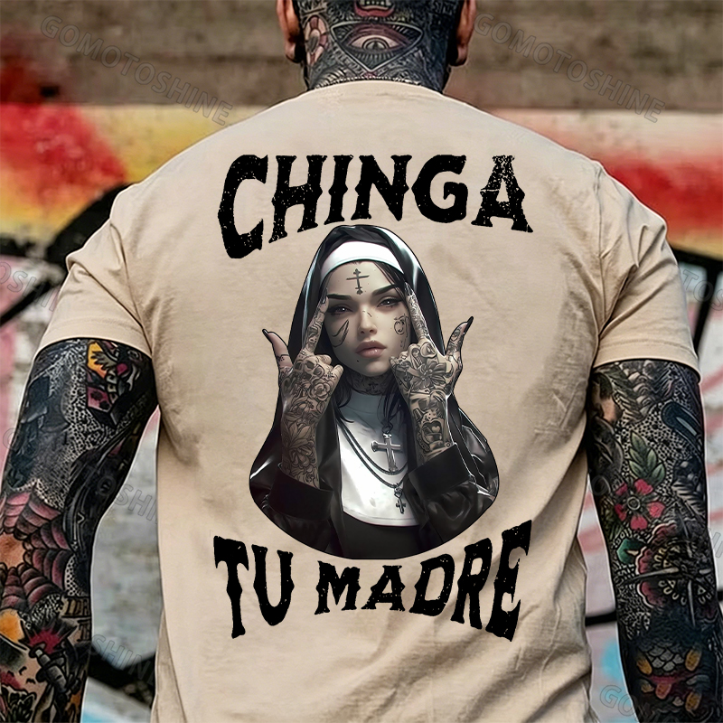 CHINGA TU MADRE Defiant Nun Print Men's T-Shirt Image - 21