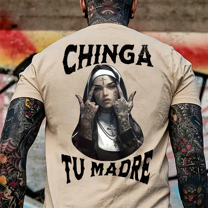 CHINGA TU MADRE Defiant Nun Print Men's T-Shirt Image - 21