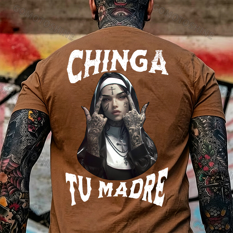 CHINGA TU MADRE Defiant Nun Print Men's T-Shirt Image - 26