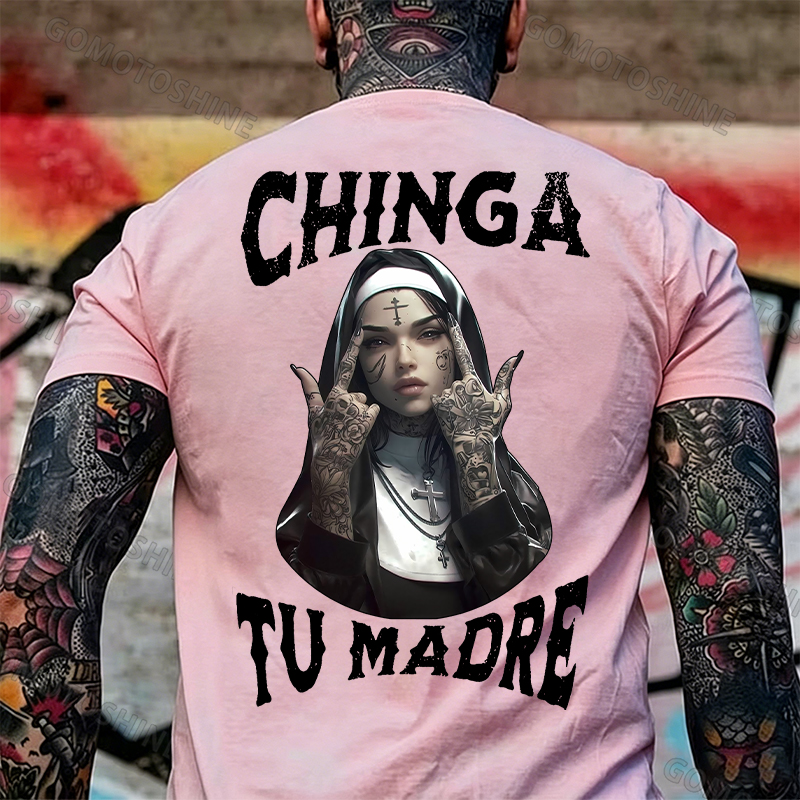 CHINGA TU MADRE Defiant Nun Print Men's T-Shirt Image - 23