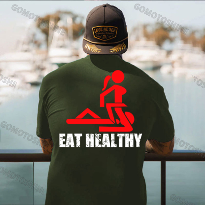 EAT HEALTHY Print Men's T-shirt Image - 15