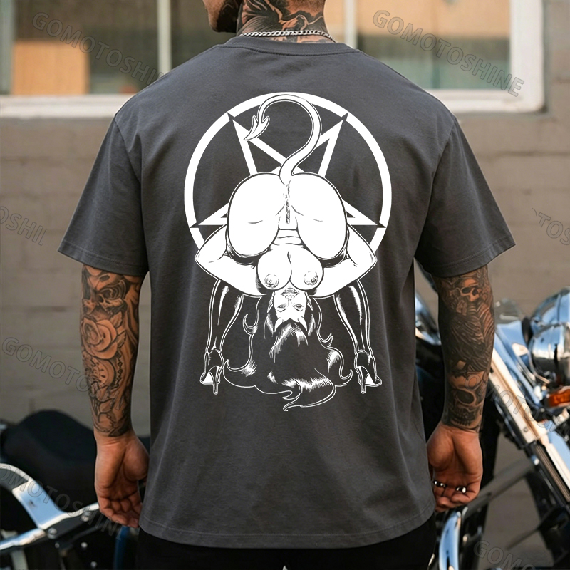 Naked Lady Standing on Her Head Black Print T-shirt Image - 8