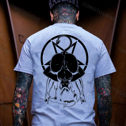 Naked Lady Standing on Her Head Black Print T-shirt Image - 10