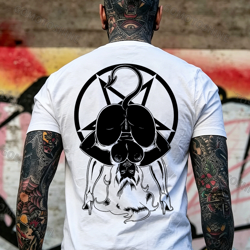 Naked Lady Standing on Her Head Black Print T-shirt Image - 14