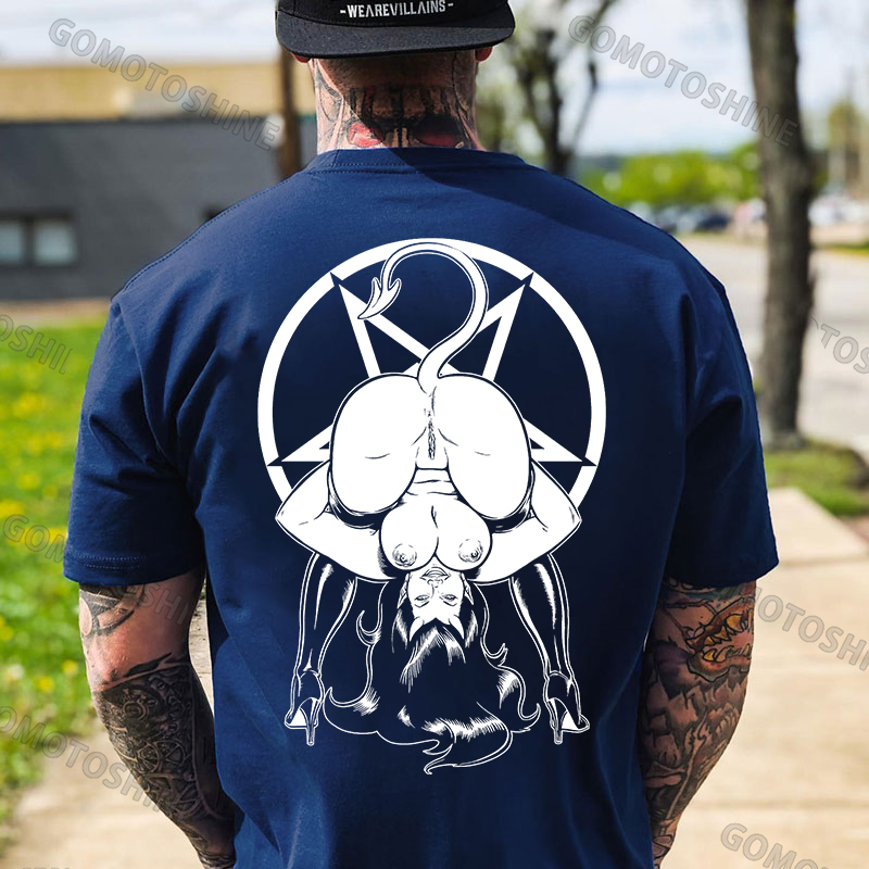Naked Lady Standing on Her Head Black Print T-shirt Image - 12