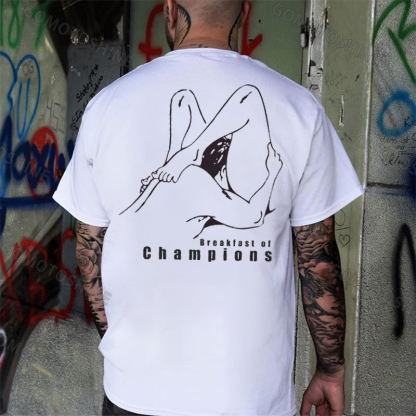 BREAKFAST OF CHAMPIONS Line Art Double Entendre Erotica Adult Humor Print Men's T-shirt Image - 1