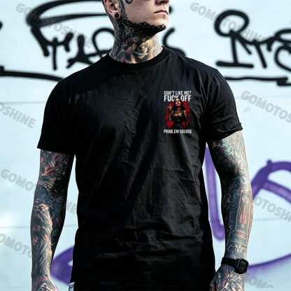 DON'T LIKE ME? FUCK OFF PROBLEM SOLVED Middle-finger Dark Tattooed Nun Print Men's T-Shirt Image - 2