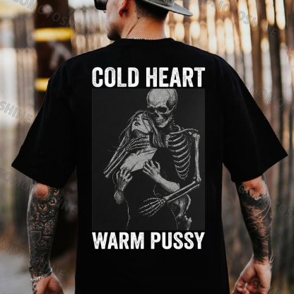 COLD HEART WARM PUSSY Skeleton Hugging Woman Print Men's T-Shirt Image - 1