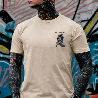 DON'T ABUSE ME I'LL CUM Sensual Dark Humor Erotic Graphic Skeleton Hugging Sexy Girl Print Men's T-shirt Image - 14