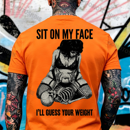 SIT ON MY FACE I’LL GUESS YOUR WEIGHT Sensual Dark Humor Erotic Graphic Skeleton & Sexy Girl Print Men's T-shirt Image - 26