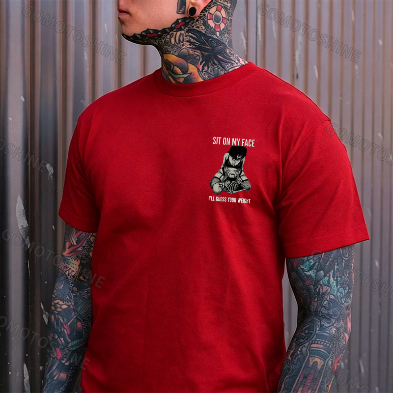 SIT ON MY FACE I’LL GUESS YOUR WEIGHT Sensual Dark Humor Erotic Graphic Skeleton & Sexy Girl Print Men's T-shirt Image - 13