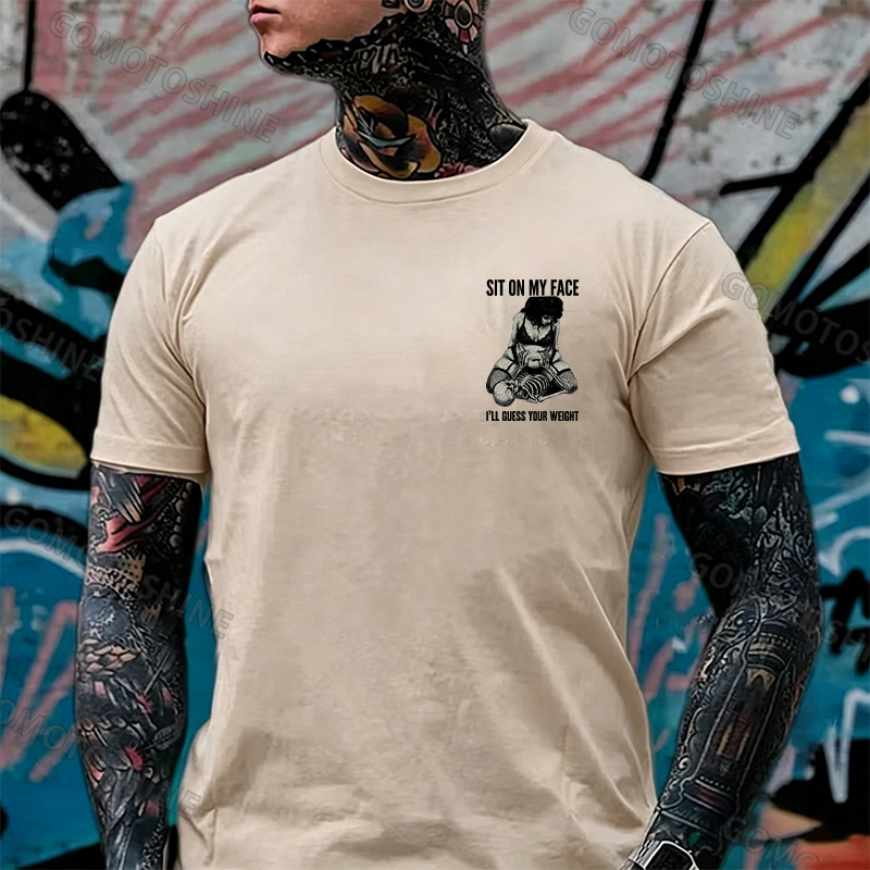 SIT ON MY FACE I’LL GUESS YOUR WEIGHT Sensual Dark Humor Erotic Graphic Skeleton & Sexy Girl Print Men's T-shirt Image - 15