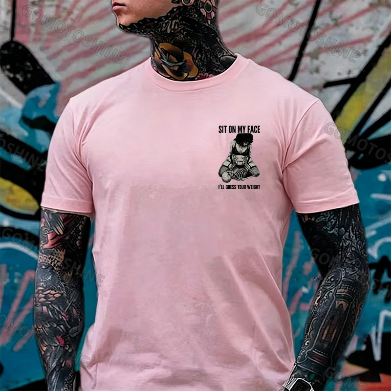 SIT ON MY FACE I’LL GUESS YOUR WEIGHT Sensual Dark Humor Erotic Graphic Skeleton & Sexy Girl Print Men's T-shirt Image - 19