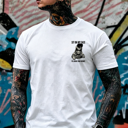 SIT ON MY FACE I’LL GUESS YOUR WEIGHT Sensual Dark Humor Erotic Graphic Skeleton & Sexy Girl Print Men's T-shirt Image - 20