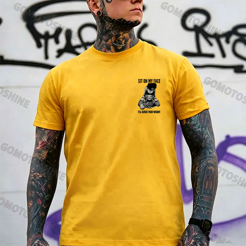 SIT ON MY FACE I’LL GUESS YOUR WEIGHT Sensual Dark Humor Erotic Graphic Skeleton & Sexy Girl Print Men's T-shirt Image - 22
