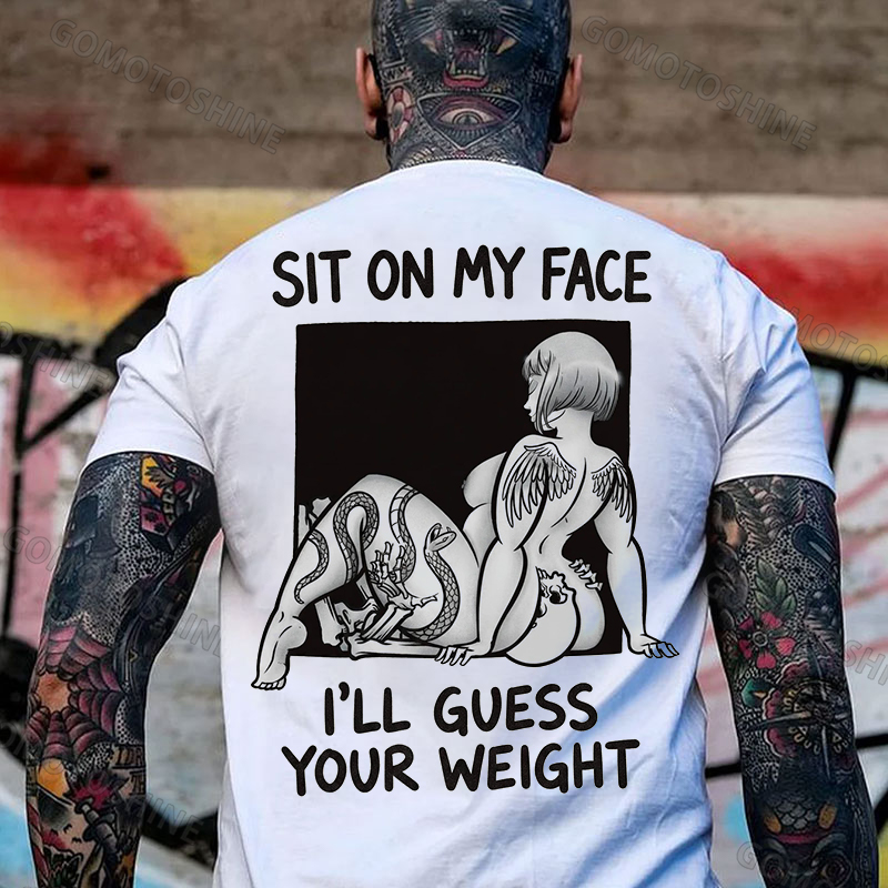 SIT ON MY FACE I'LL GUESS YOUR WEIGHT Tattoo Nude Woman & Skull Print Men's T-shirt Image - 1
