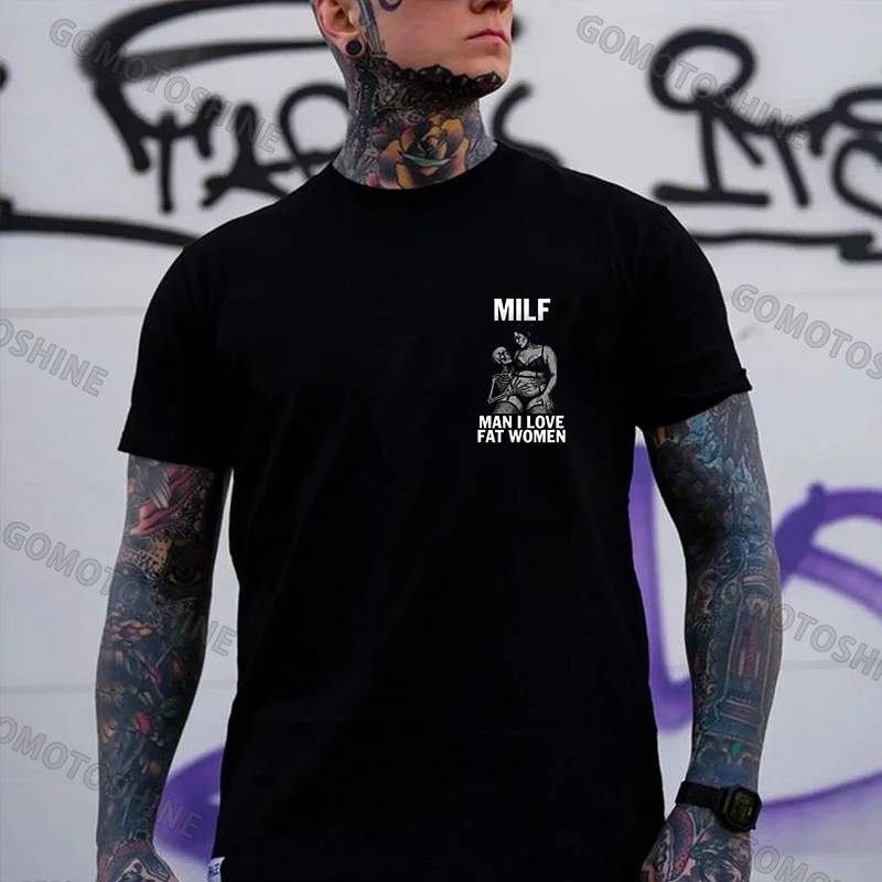 MILF Man I Love Fat Women Plussize Model & Skull Print Men's T-Shirt Image - 2