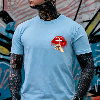 SHUT THE F*CK UP Sexy Lips Keeping Silent Black Print T-Shirt Image - 20