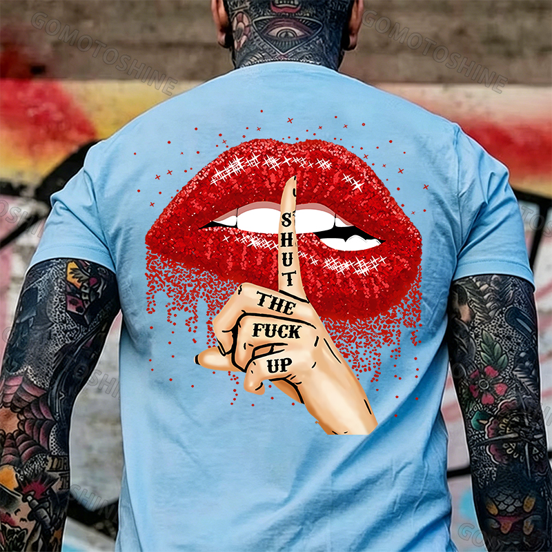 SHUT THE F*CK UP Sexy Lips Keeping Silent Black Print T-Shirt Image - 21