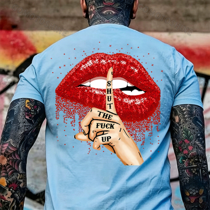 SHUT THE F*CK UP Sexy Lips Keeping Silent Black Print T-Shirt Image - 21