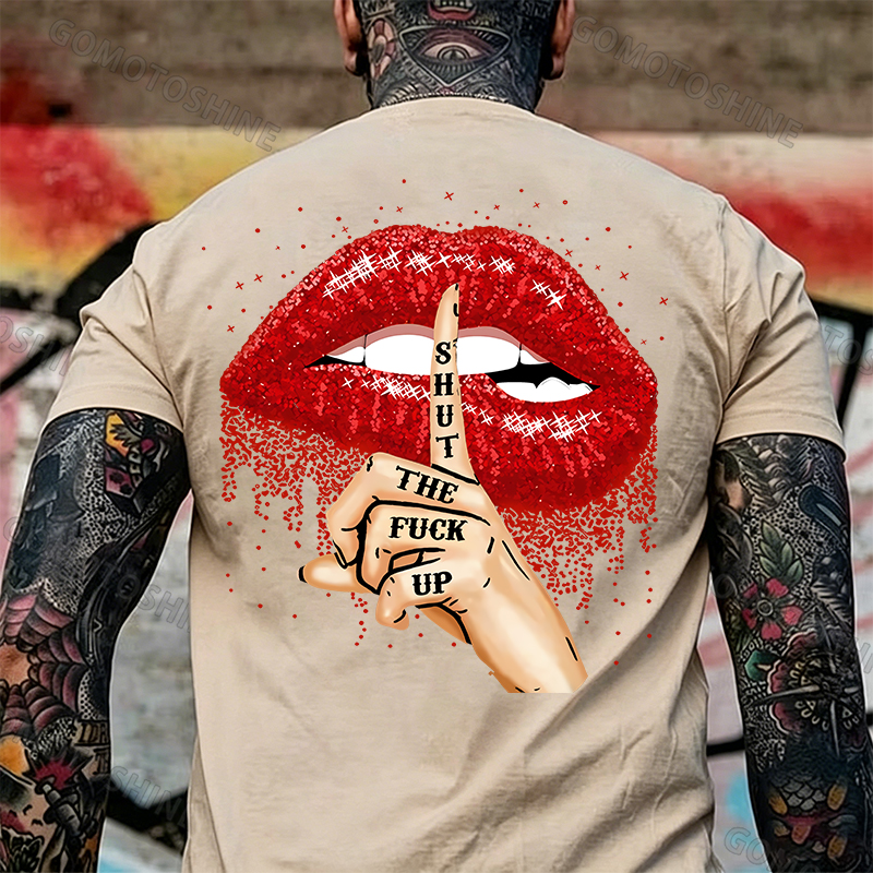 SHUT THE F*CK UP Sexy Lips Keeping Silent Black Print T-Shirt Image - 22