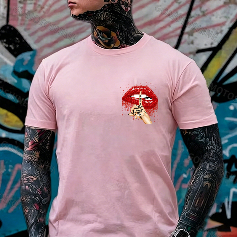 SHUT THE F*CK UP Sexy Lips Keeping Silent Black Print T-Shirt Image - 27