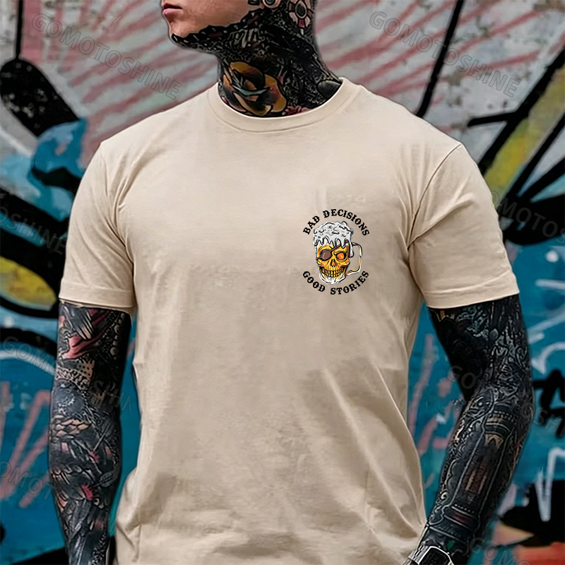 BAD DECISIONS GOOD STORIES Black Print T-Shirt Image - 28