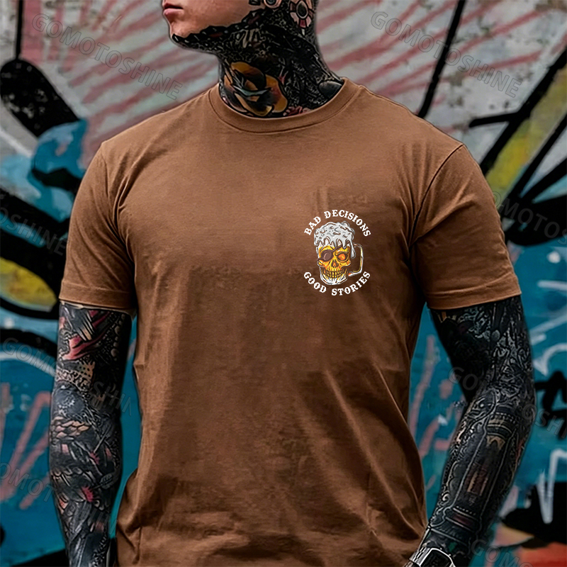 BAD DECISIONS GOOD STORIES Black Print T-Shirt Image - 31