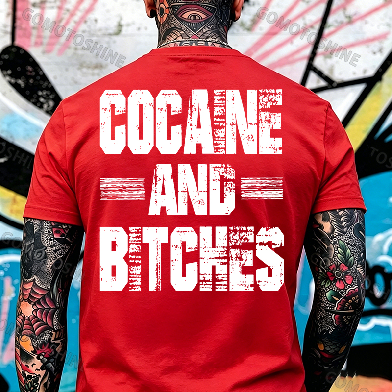 COCAINE AND BITCHES Print Men's T-shirt Image - 5