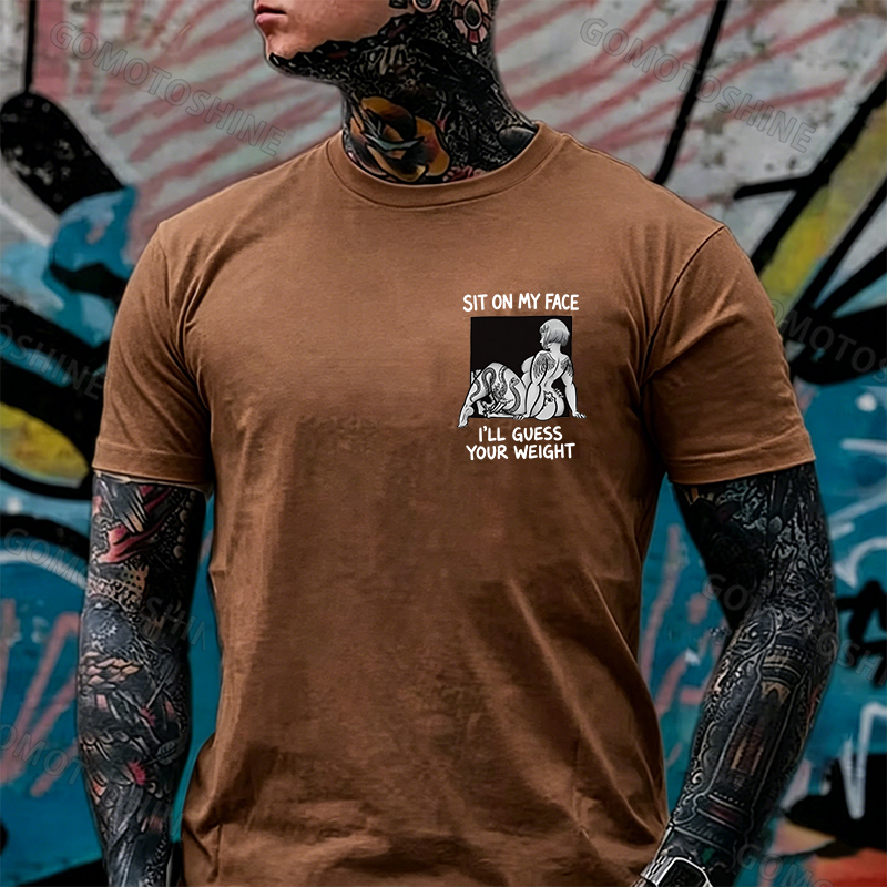 SIT ON MY FACE I'LL GUESS YOUR WEIGHT Tattoo Nude Woman & Skull Print Men's T-shirt Image - 25