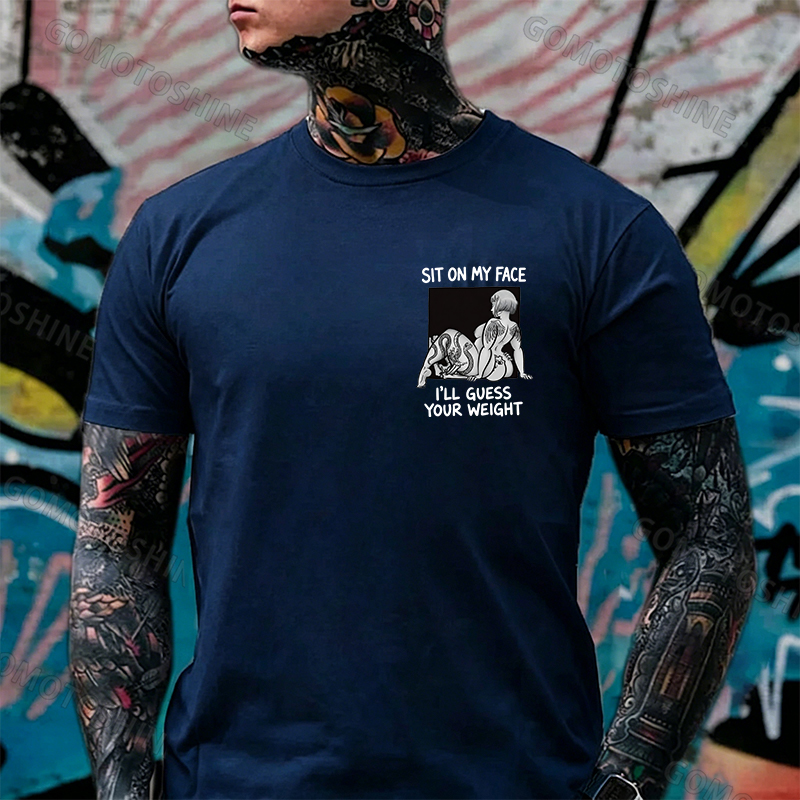 SIT ON MY FACE I'LL GUESS YOUR WEIGHT Tattoo Nude Woman & Skull Print Men's T-shirt Image - 3