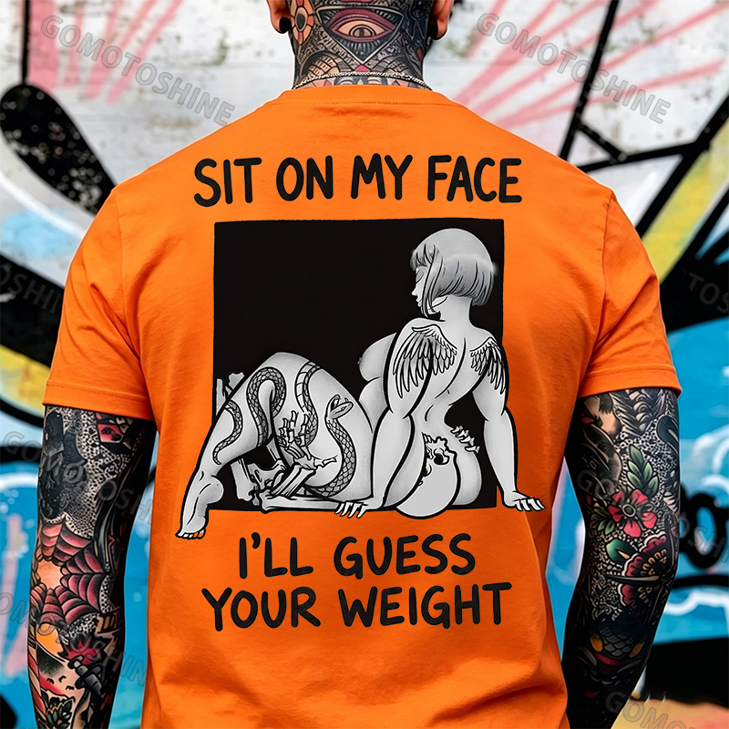 SIT ON MY FACE I'LL GUESS YOUR WEIGHT Tattoo Nude Woman & Skull Print Men's T-shirt Image - 6